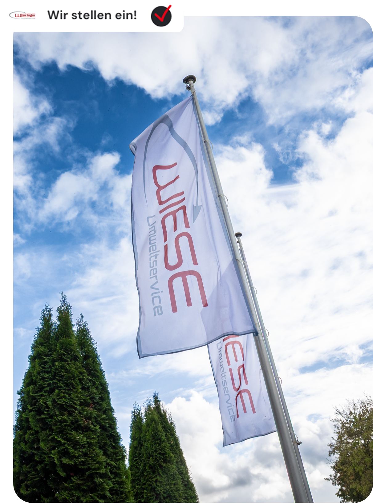 Ein Bild von zwei Flaggen von Wiese Umweltservice die in der Luft wehen